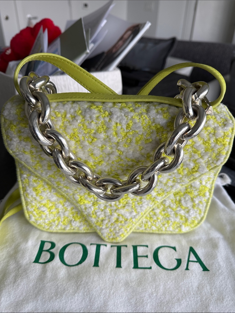 Bottega Veneta Neon Yellow Quilted Chain Shoulder Bag